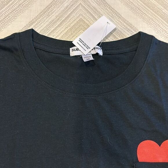 Sub_Urban Riot Women’s Black T-Shirt with Red Heart in Pocket - Picture 3 of 8
